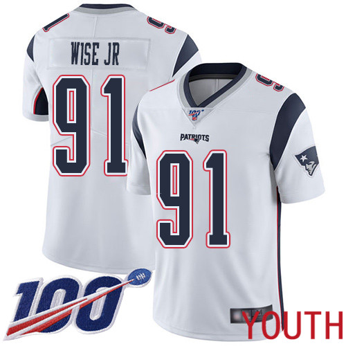New England Patriots Football #91 100th Season Limited White Youth Deatrich Wise Jr Road NFL Jersey->youth nfl jersey->Youth Jersey